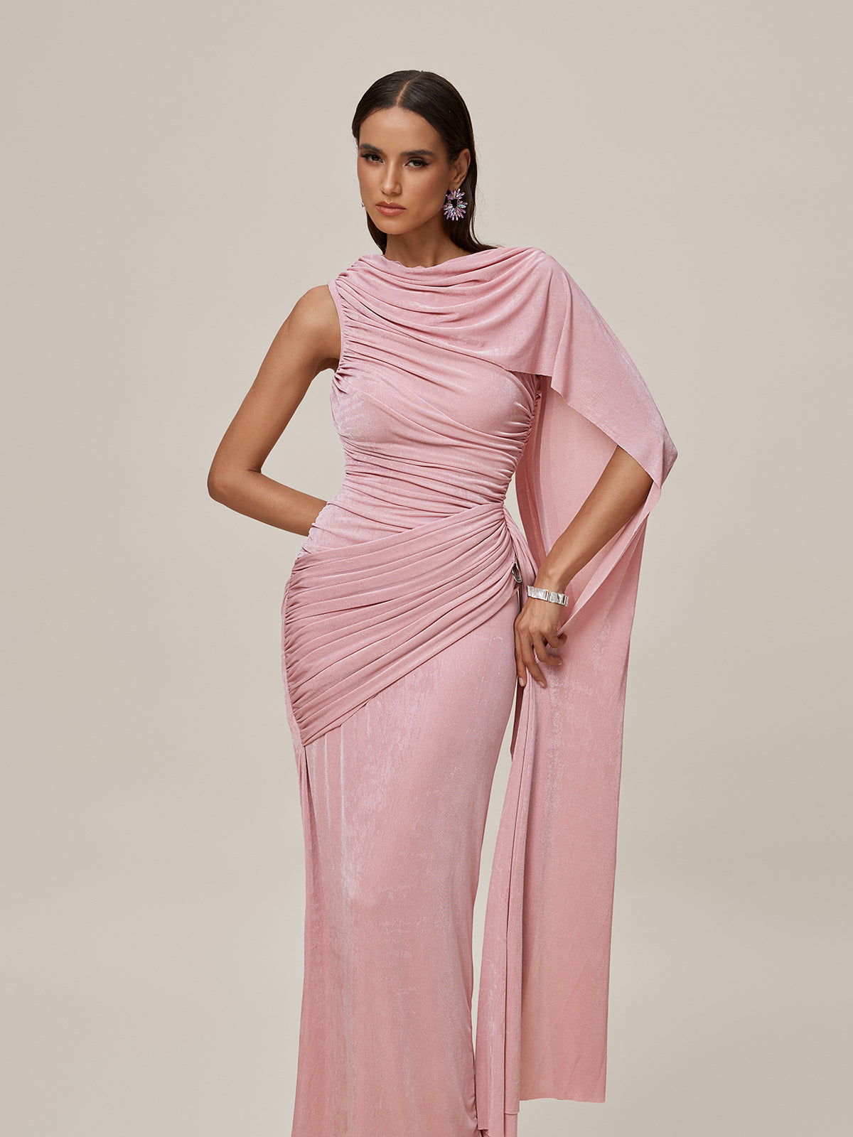 Oratilwe Shawl Ruched Draped Maxi Dress