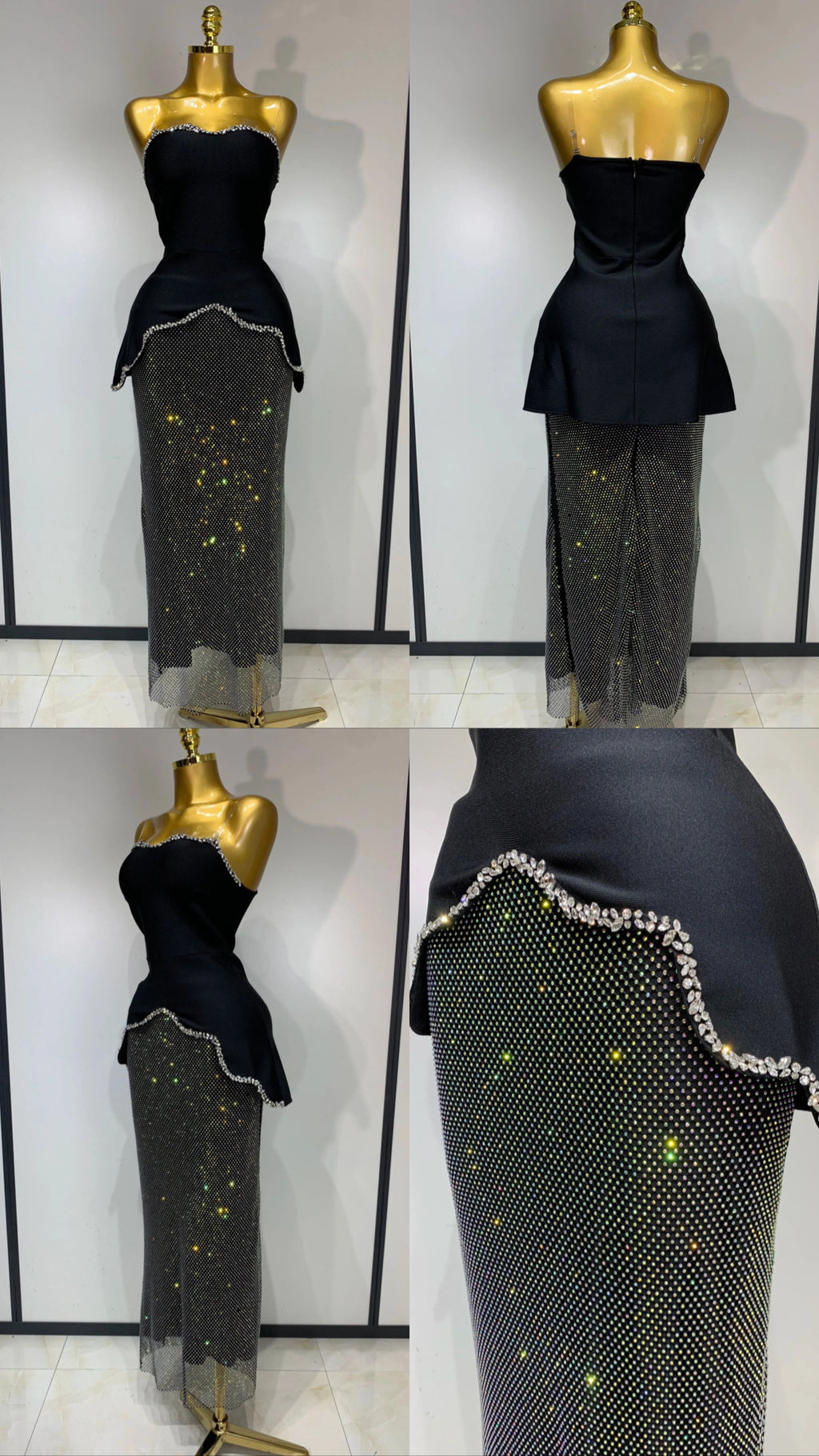 Rhinestone Off-Shoulder Top & Mesh Mid Waist
Skirt Set