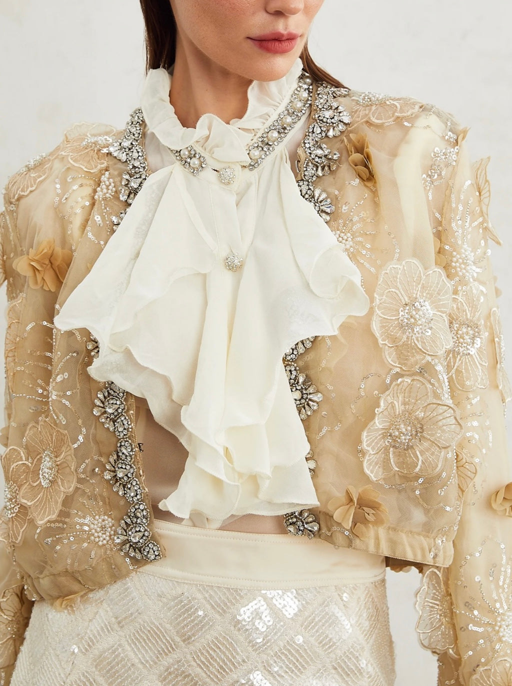 Liane semi-sheer flower beaded organza light luxury jacket