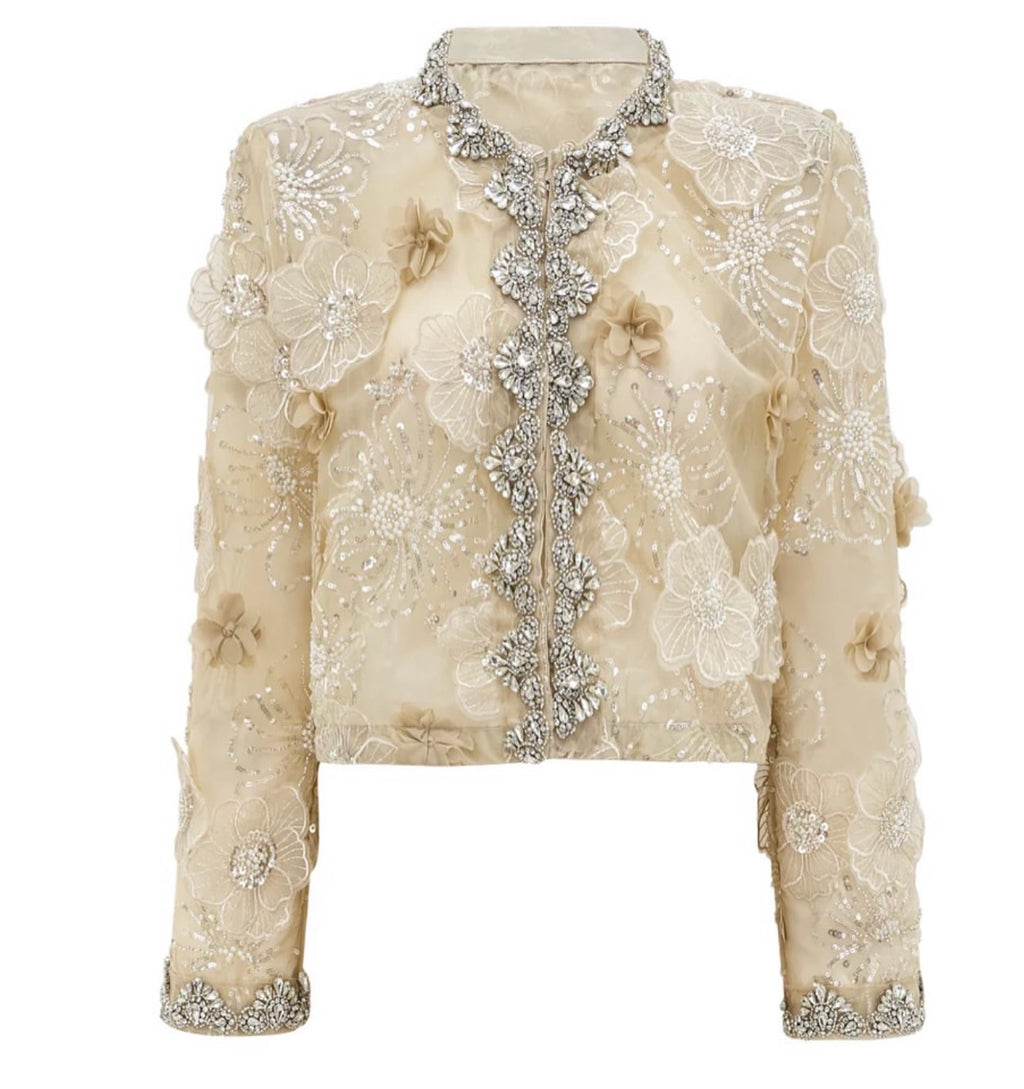 Liane semi-sheer flower beaded organza light luxury jacket