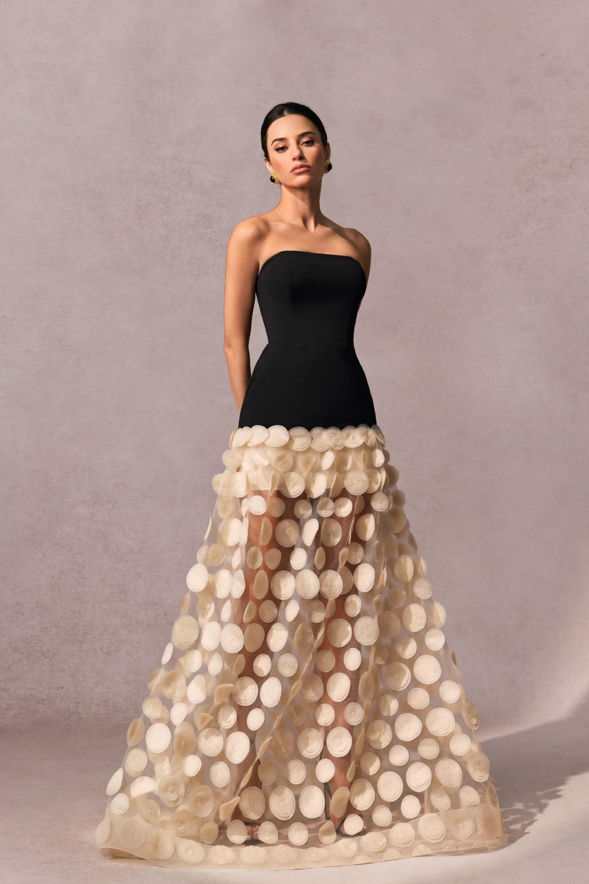 Irene Strapless Sheer Tulle Maxi Dress