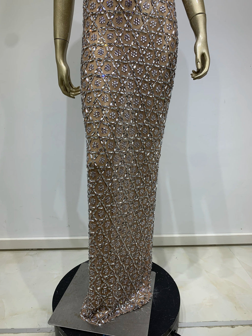 Crystal-Diamond Sheath Maxi Dress
