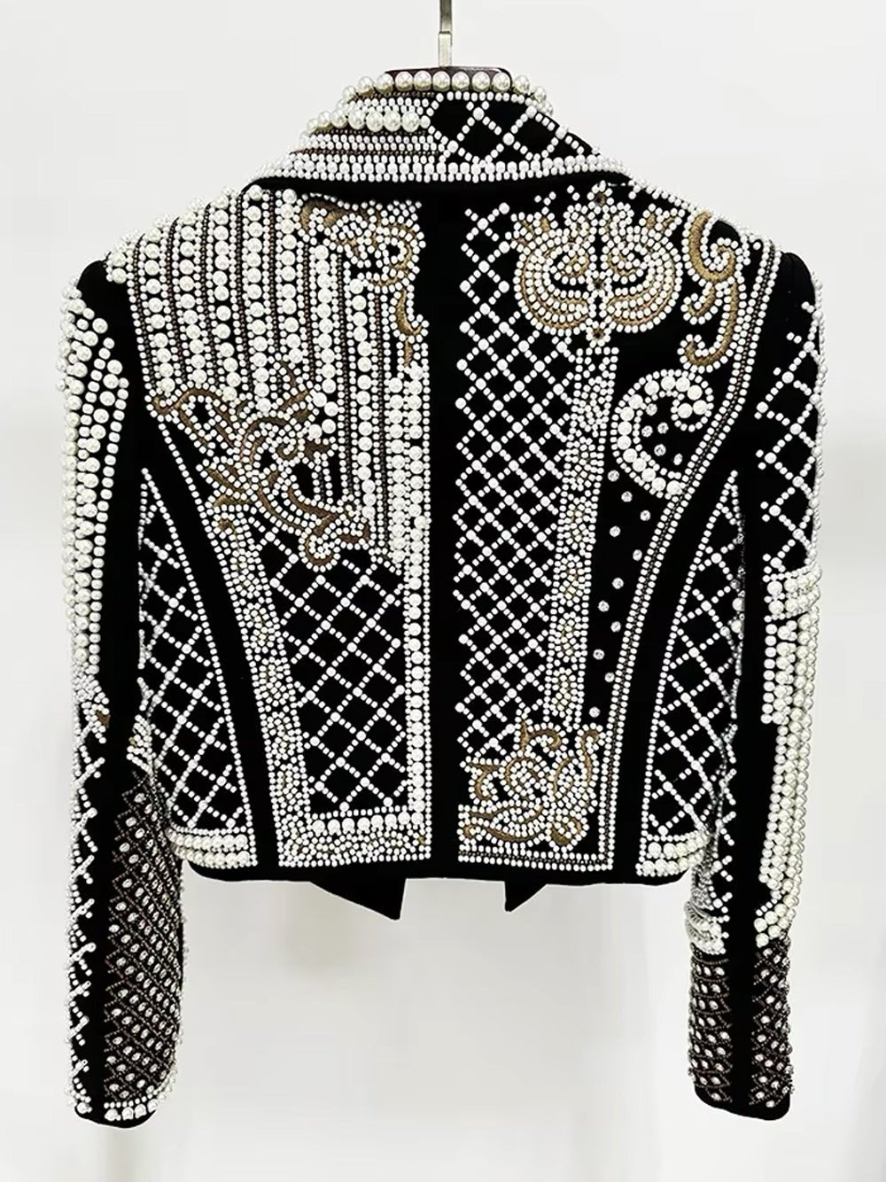 Luxury Pearl Beaded Women's Blazer Embellishments Wedding Prom Shawl Lapel Formal Party Suit Jacket