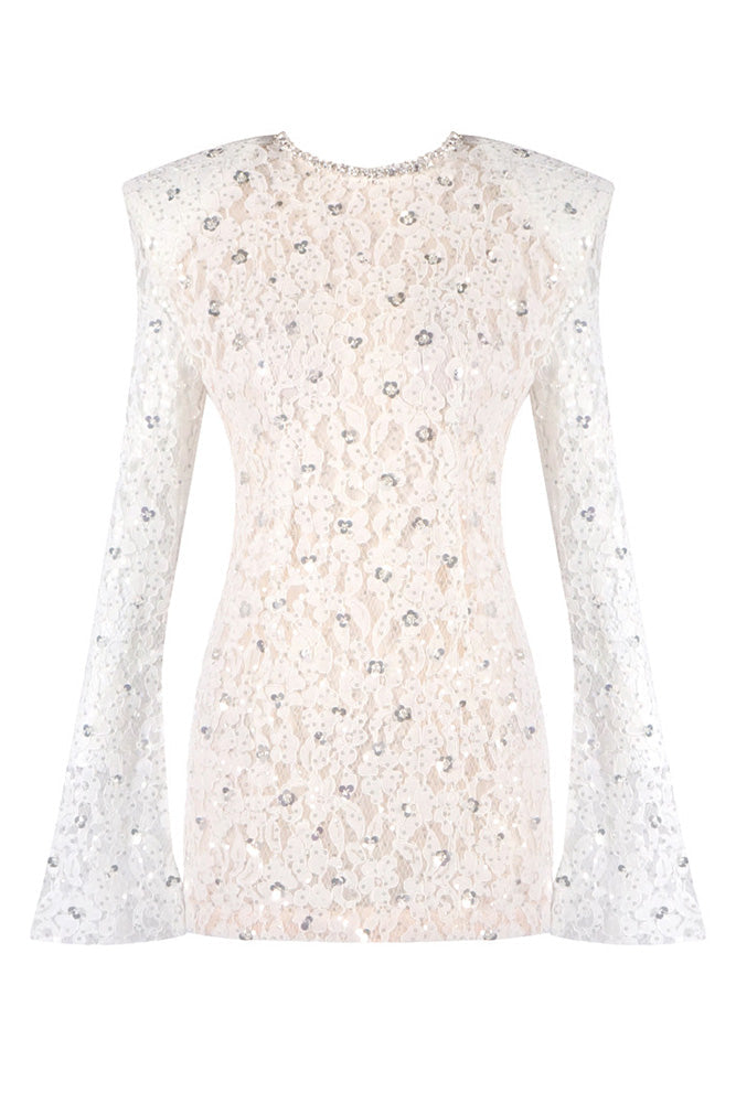 Sequin-Embellished Lace Mini Dress