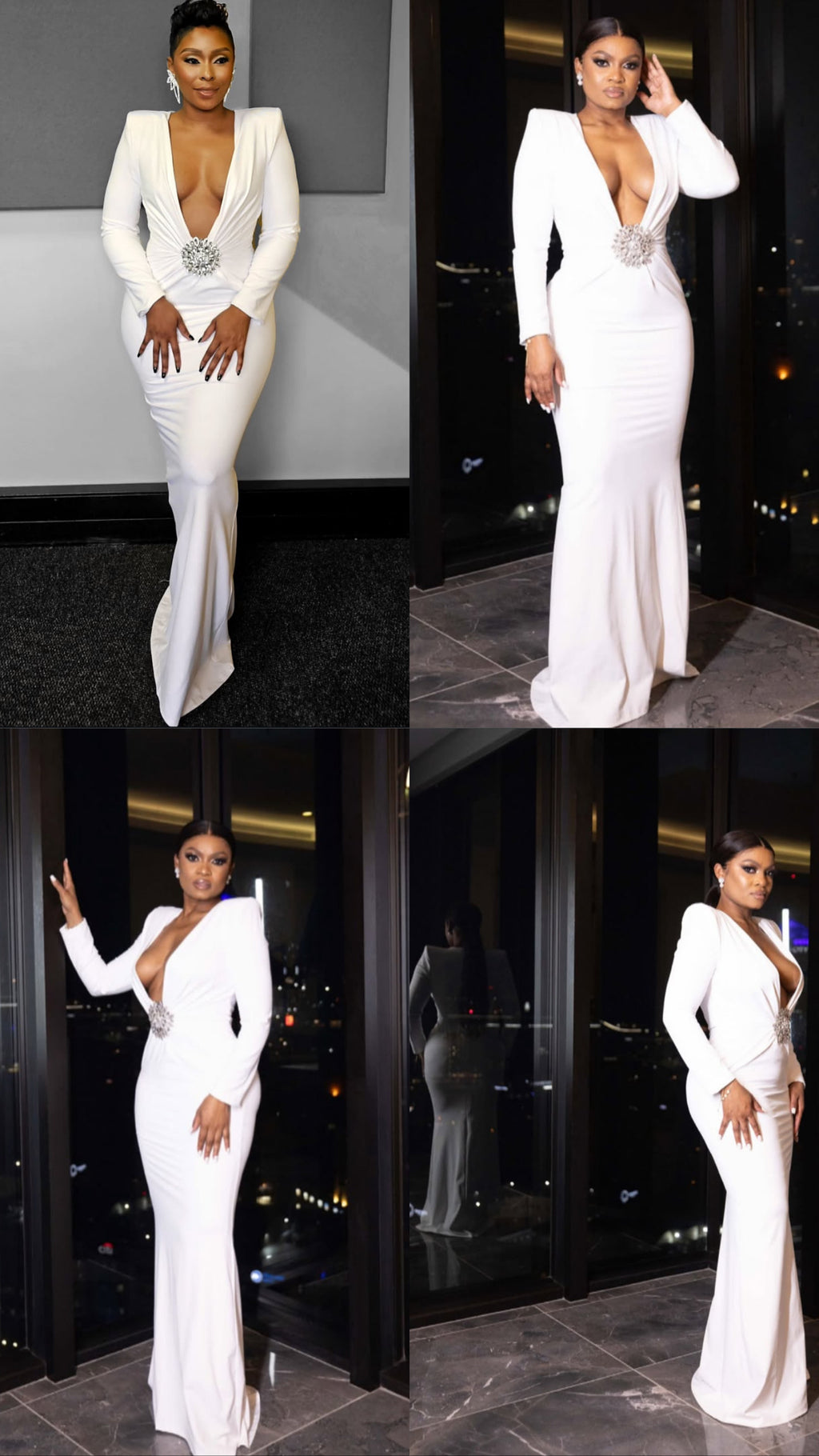 Women Long Sleeve Deep V-Neck Bodycon Long Dress E