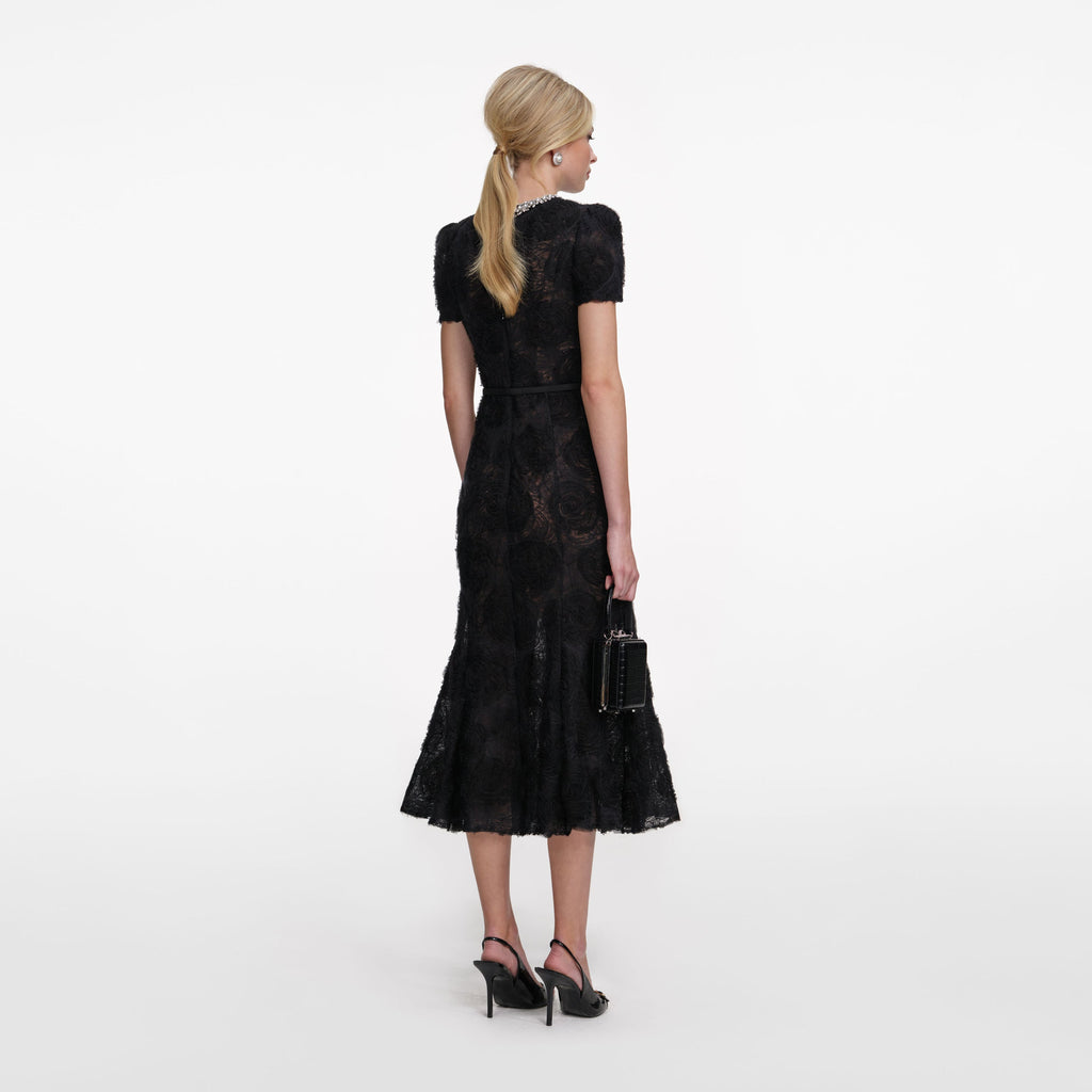 Black Tulle Lace Midi Dress