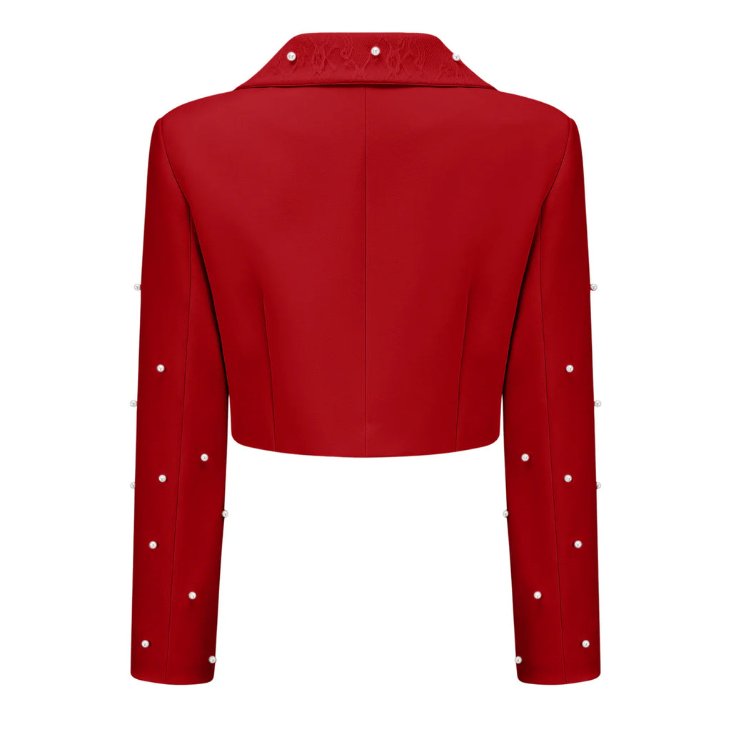 Maja Red Faux Pearl Jacket & Pleated Skirt Set