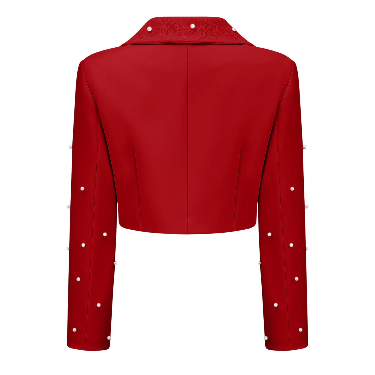 Maja Red Faux Pearl Jacket & Pleated Skirt Set