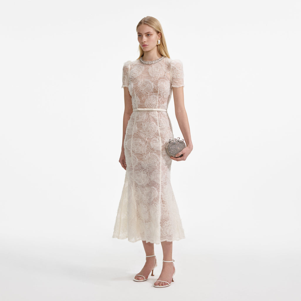 Black Tulle Lace Midi Dress