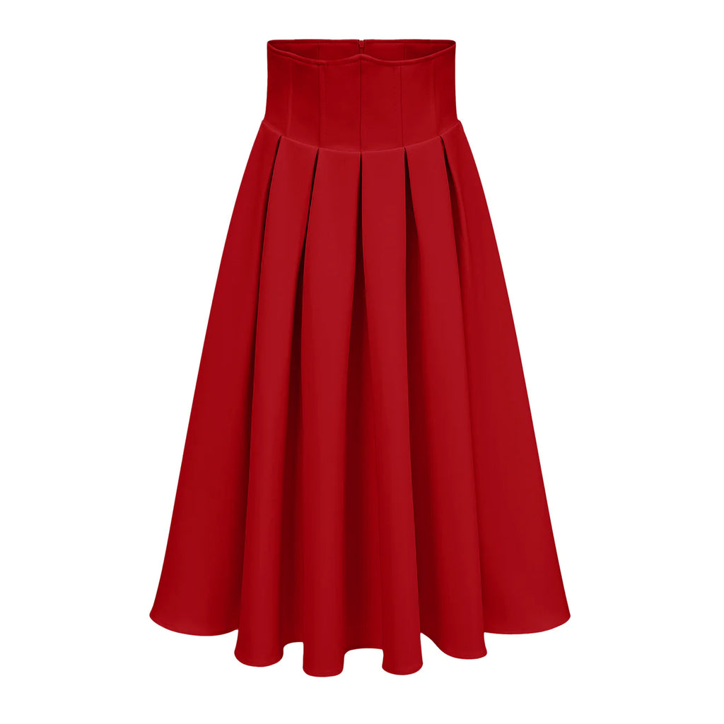 Maja Red Faux Pearl Jacket & Pleated Skirt Set