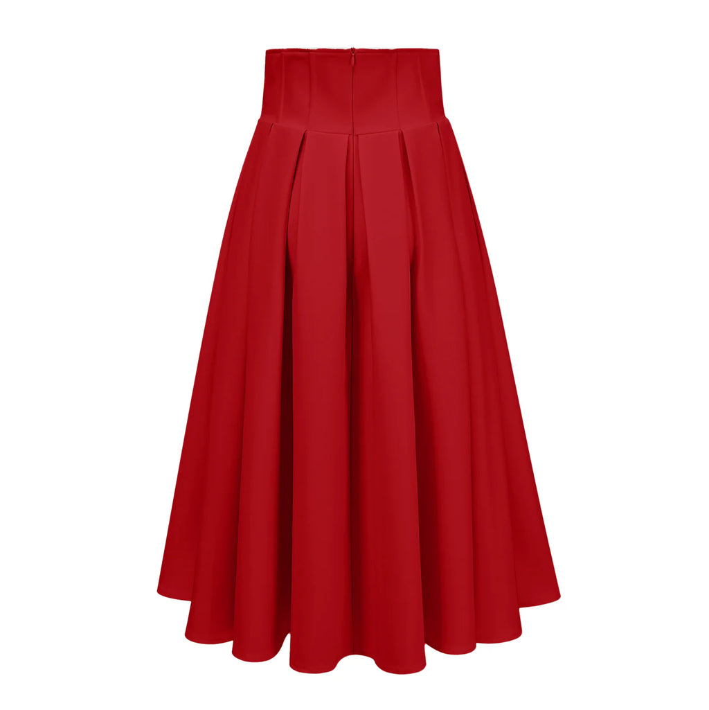 Maja Red Faux Pearl Jacket & Pleated Skirt Set