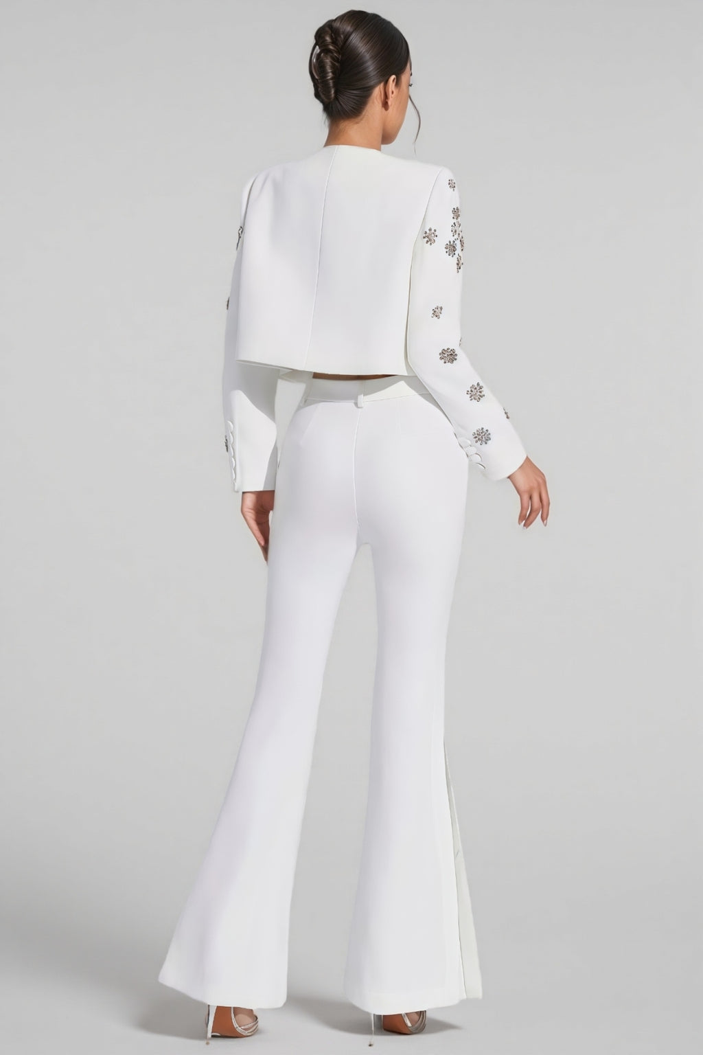 EMBELLISHED BEADED JACKET SET IN WHITE