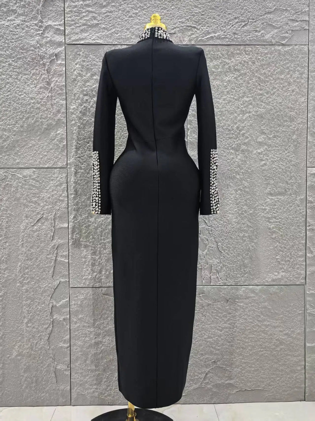 Women Long Sleeve Sexy Shinning Crystal Bodycon Long