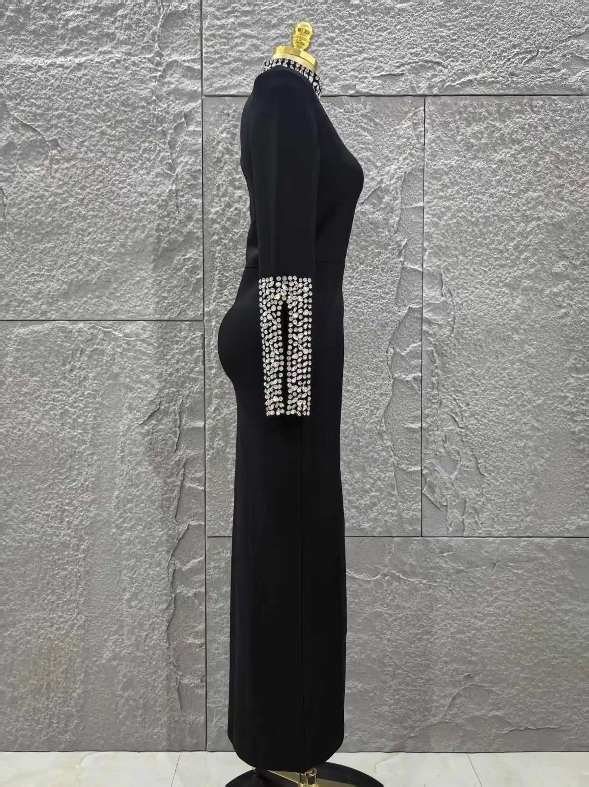 Women Long Sleeve Sexy Shinning Crystal Bodycon Long