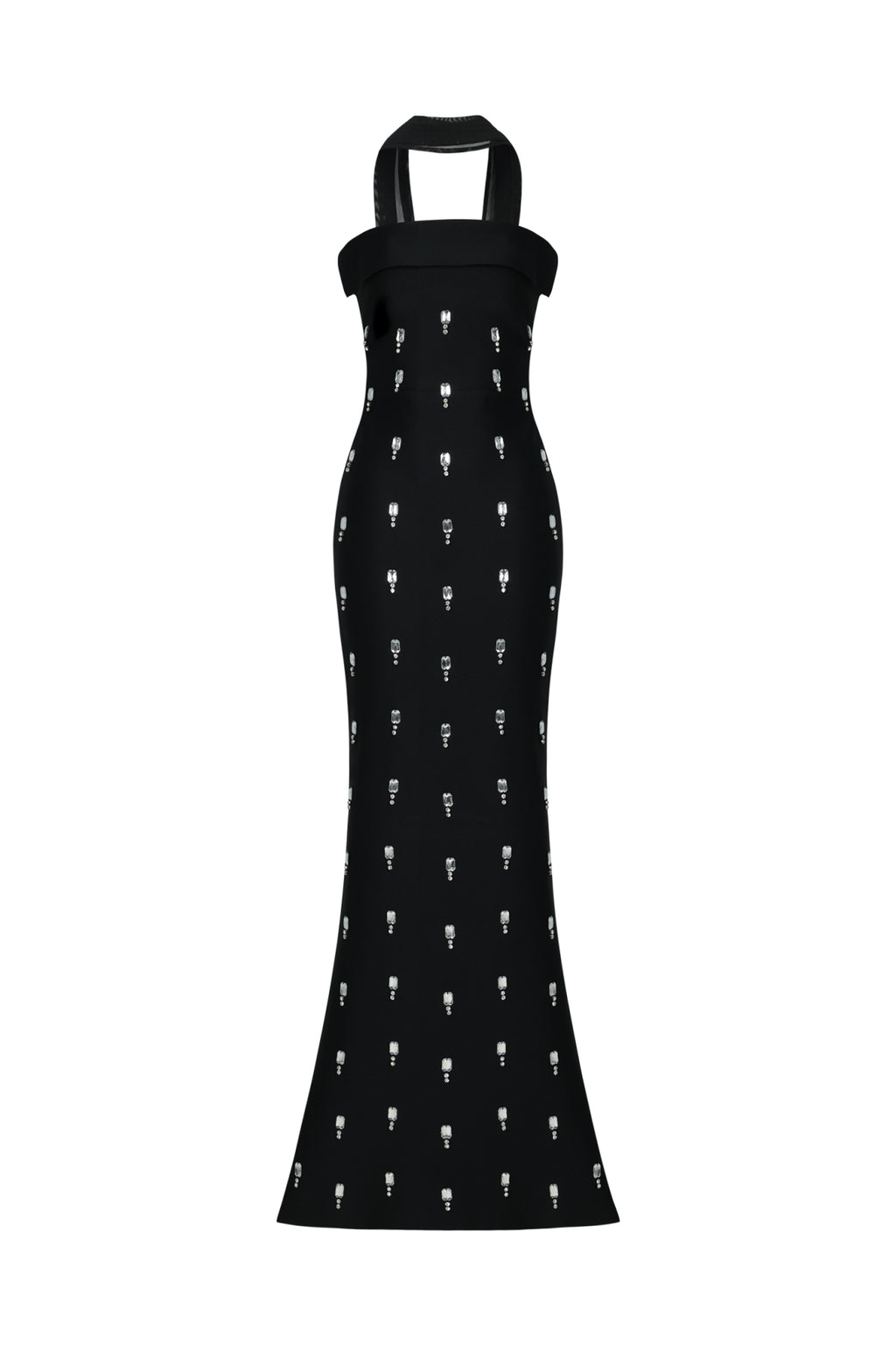 Strapless Crystal Detail Scarf Maxi Dress Black