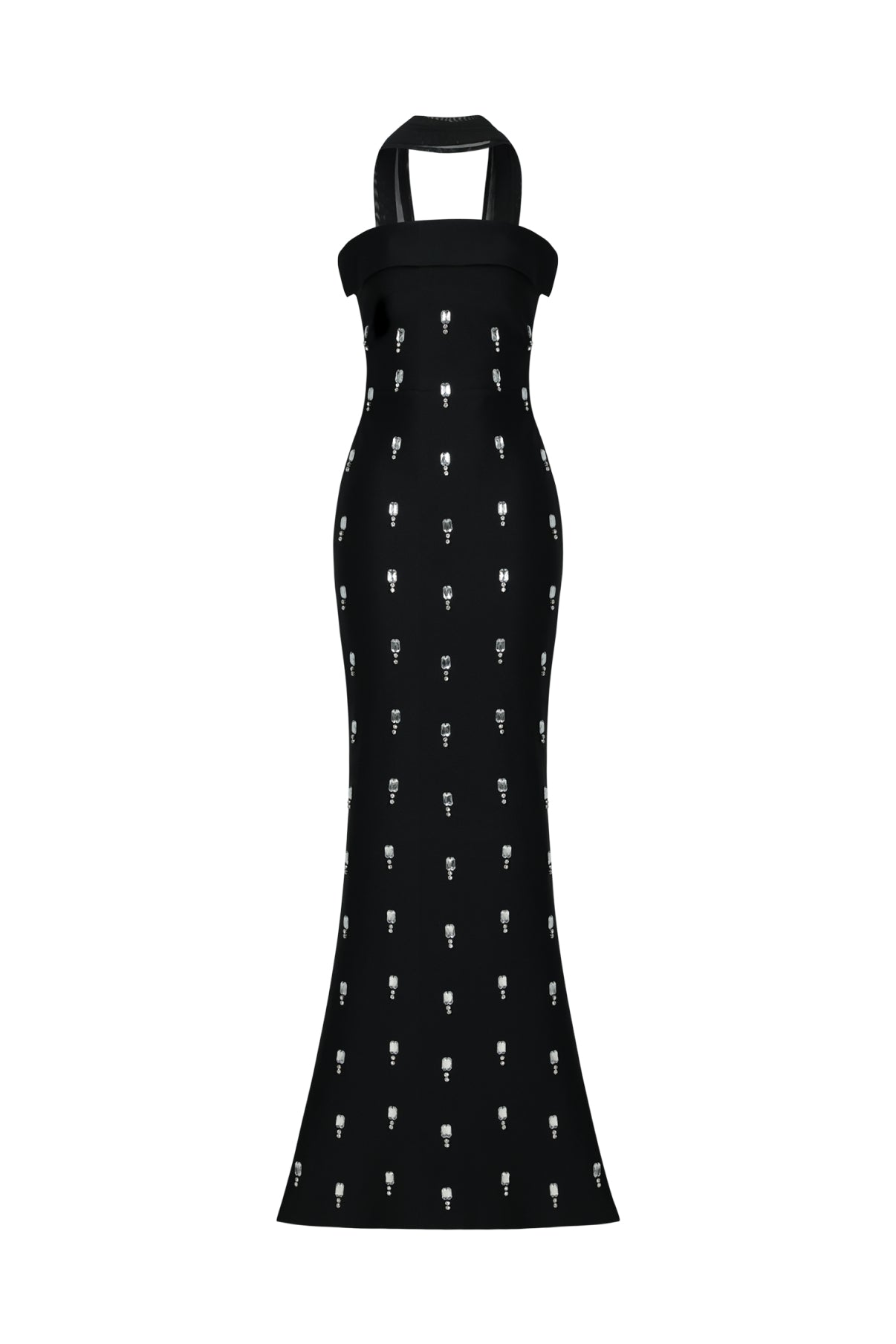 Strapless Crystal Detail Scarf Maxi Dress Black