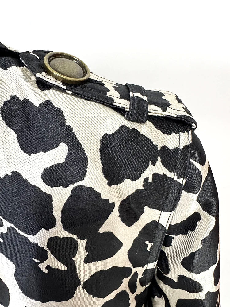Animal Print Trench Coat Black White