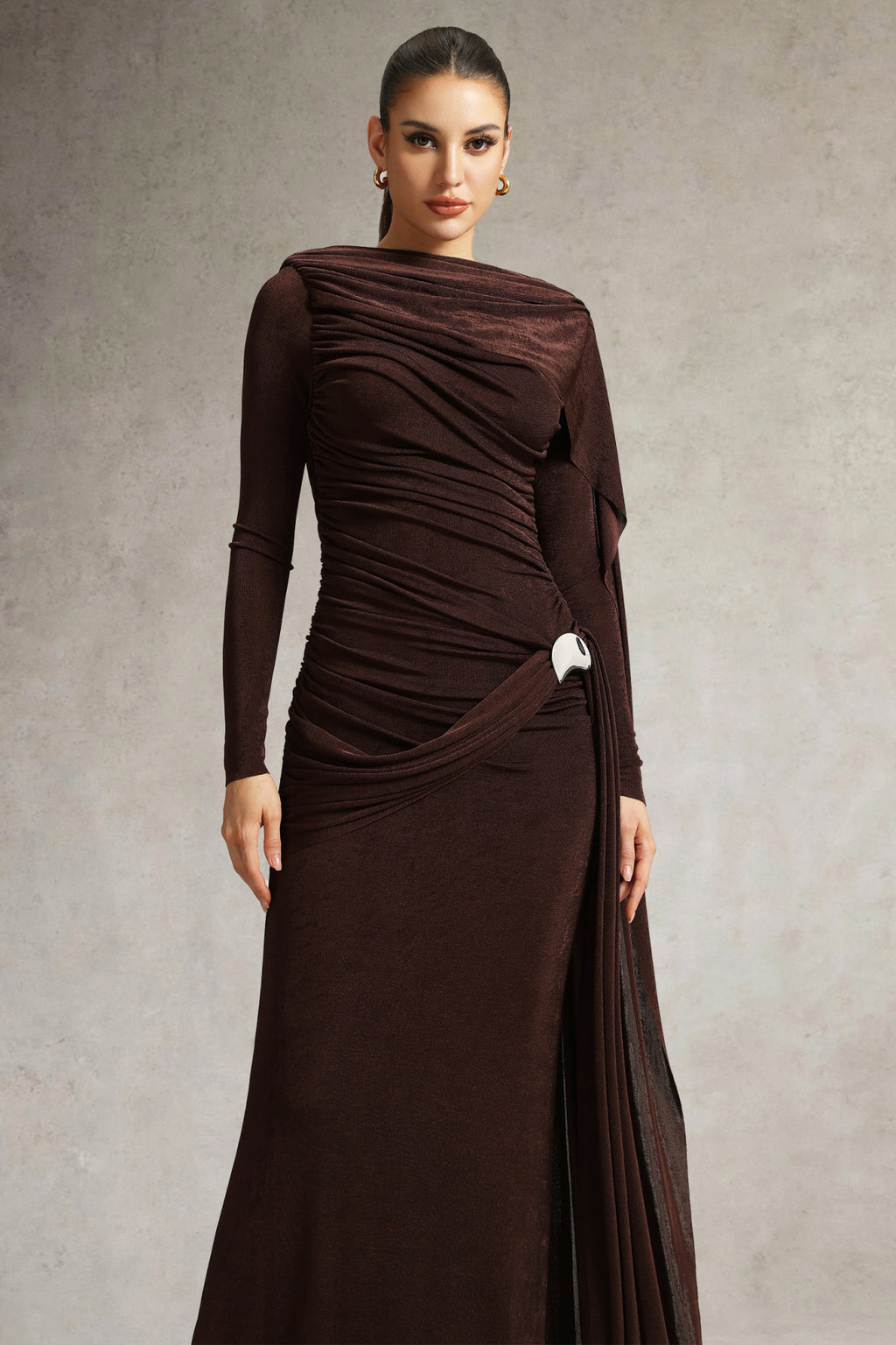 Hanayo Ruched Long Sleeve Maxi Dress