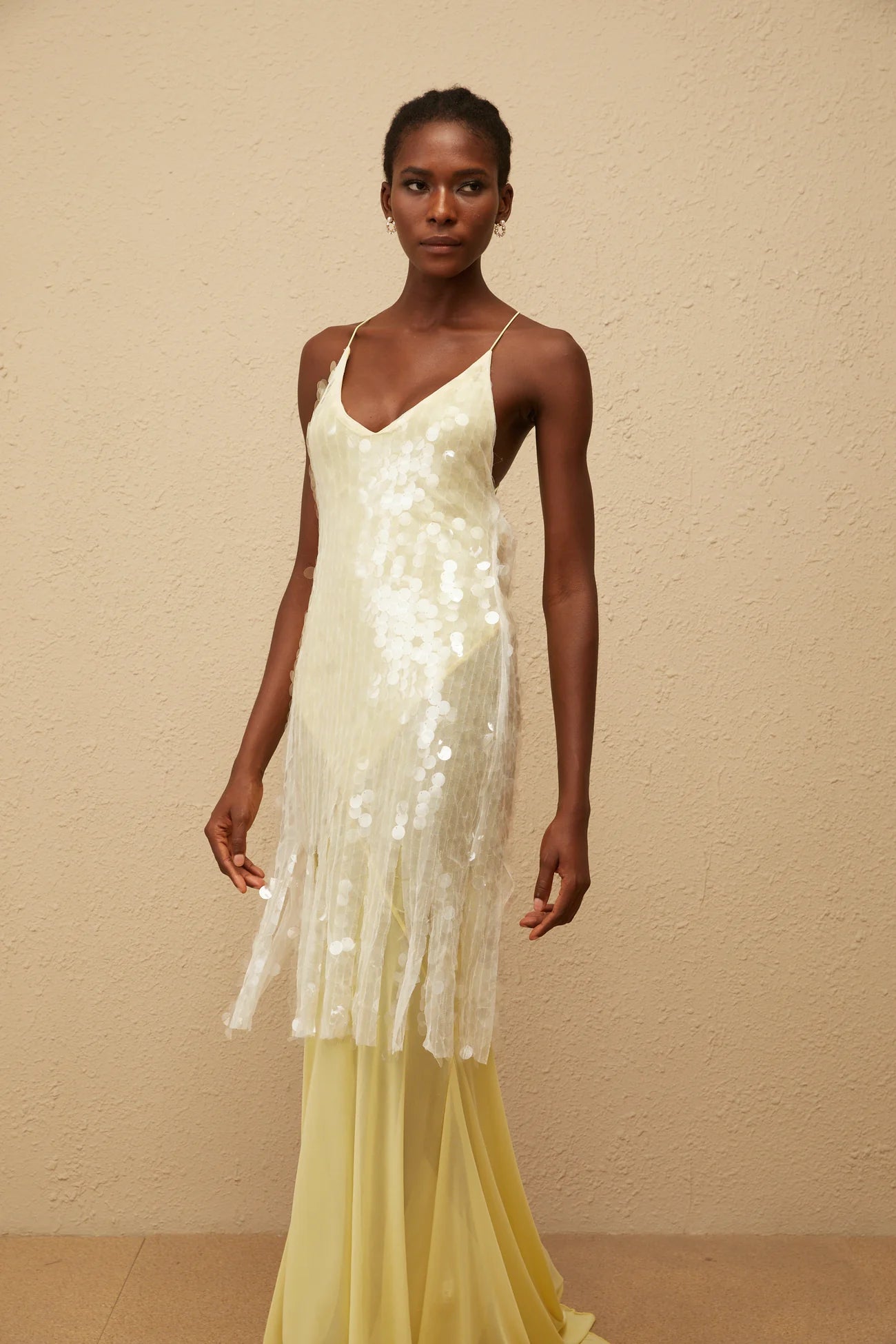 Joyau Yellow Sequin Mesh Maxi Dress