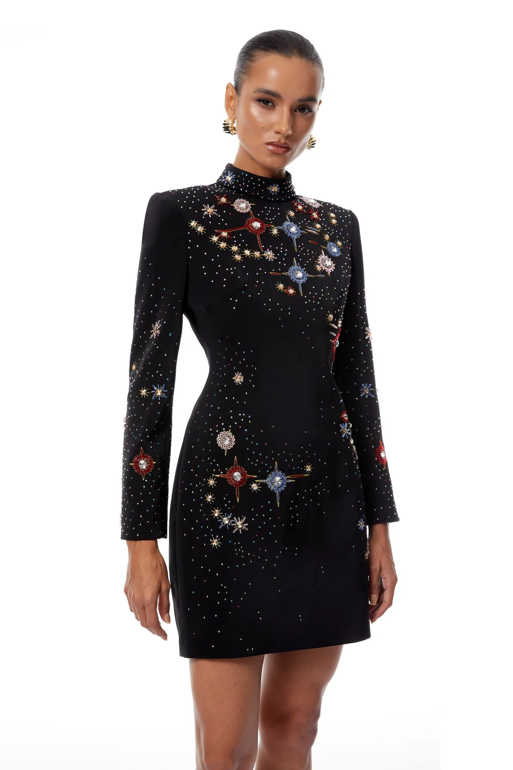 Rosaria Black Embellished Constellation Mini Dress