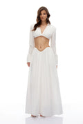Caterina White Shirred Shirt & Skirt Set
