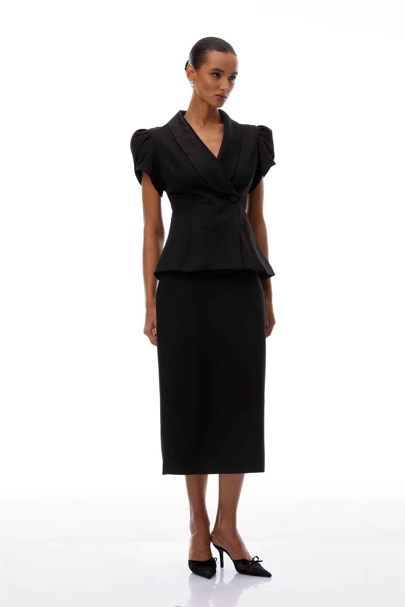 Acharya Black Blouse & Pencil Skirt Set