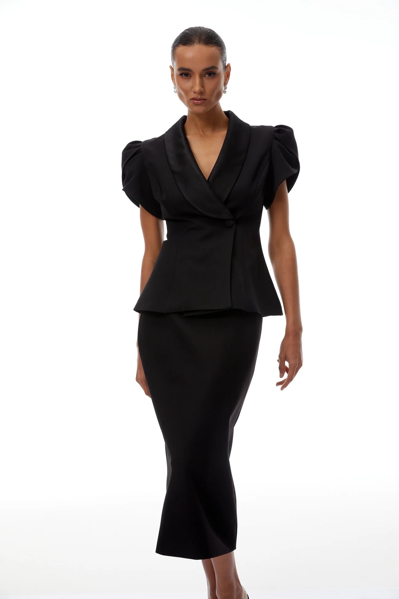 Acharya Black Blouse & Pencil Skirt Set