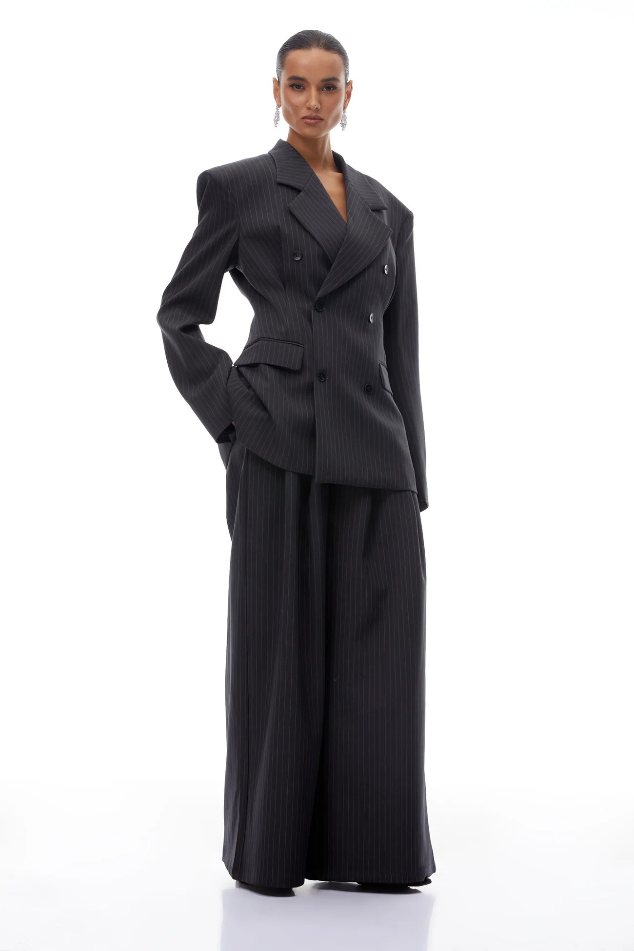 Giovanna Grey Pinstriped Blazer & Trousers Set