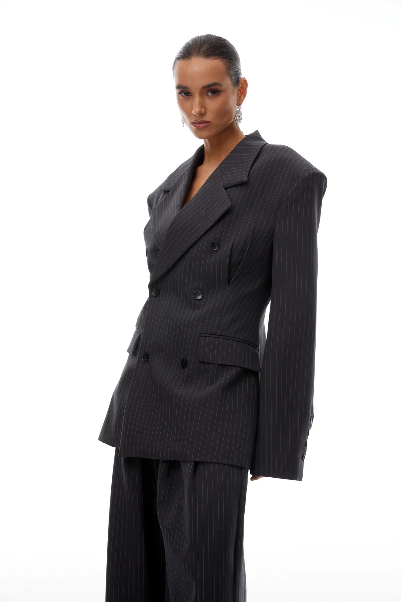 Giovanna Grey Pinstriped Blazer & Trousers Set