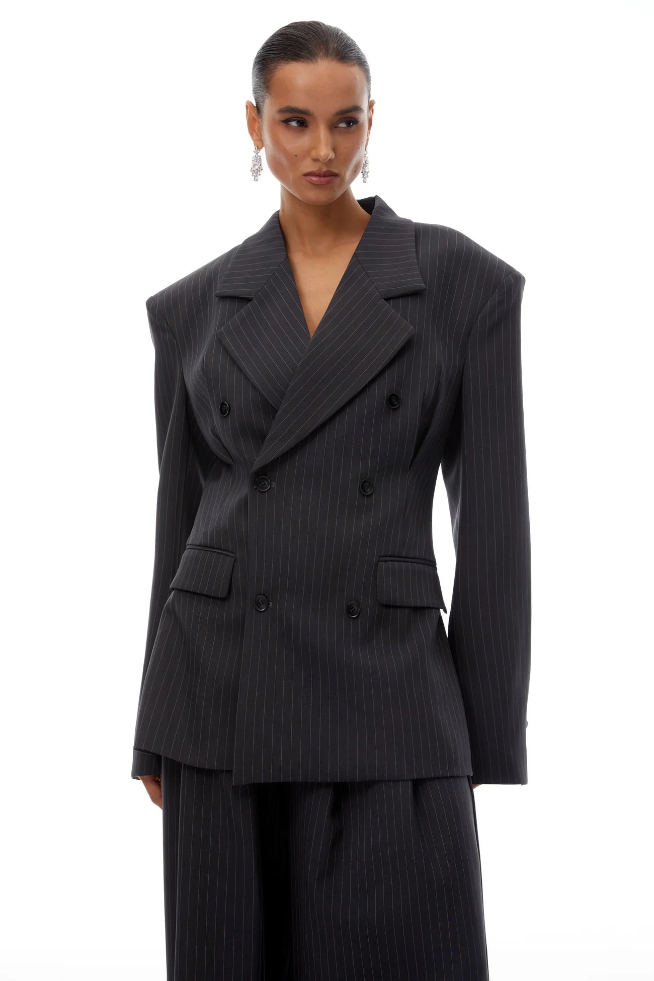 Giovanna Grey Pinstriped Blazer & Trousers Set