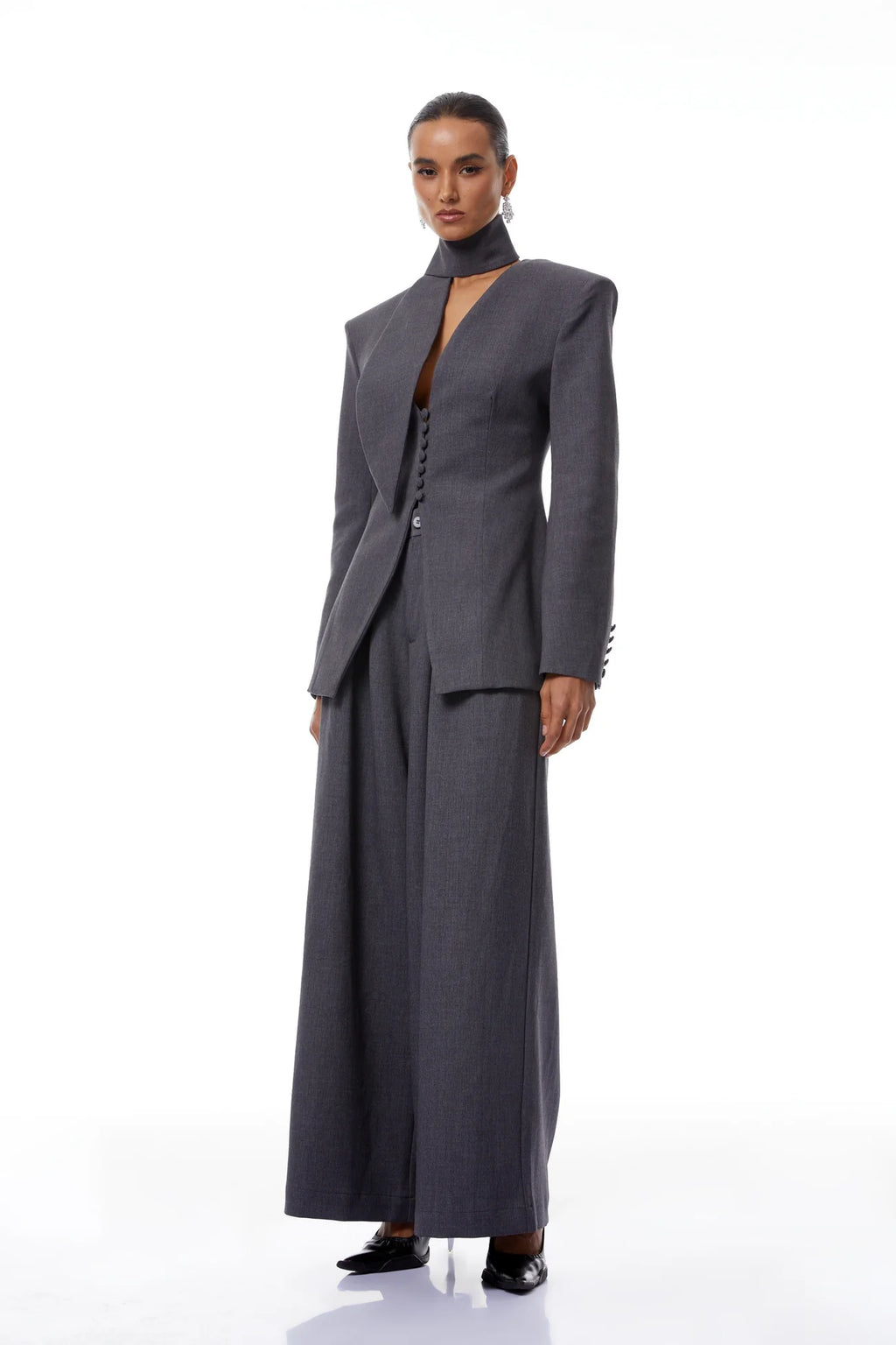 Neve Grey V-Neck Tailored Blazer