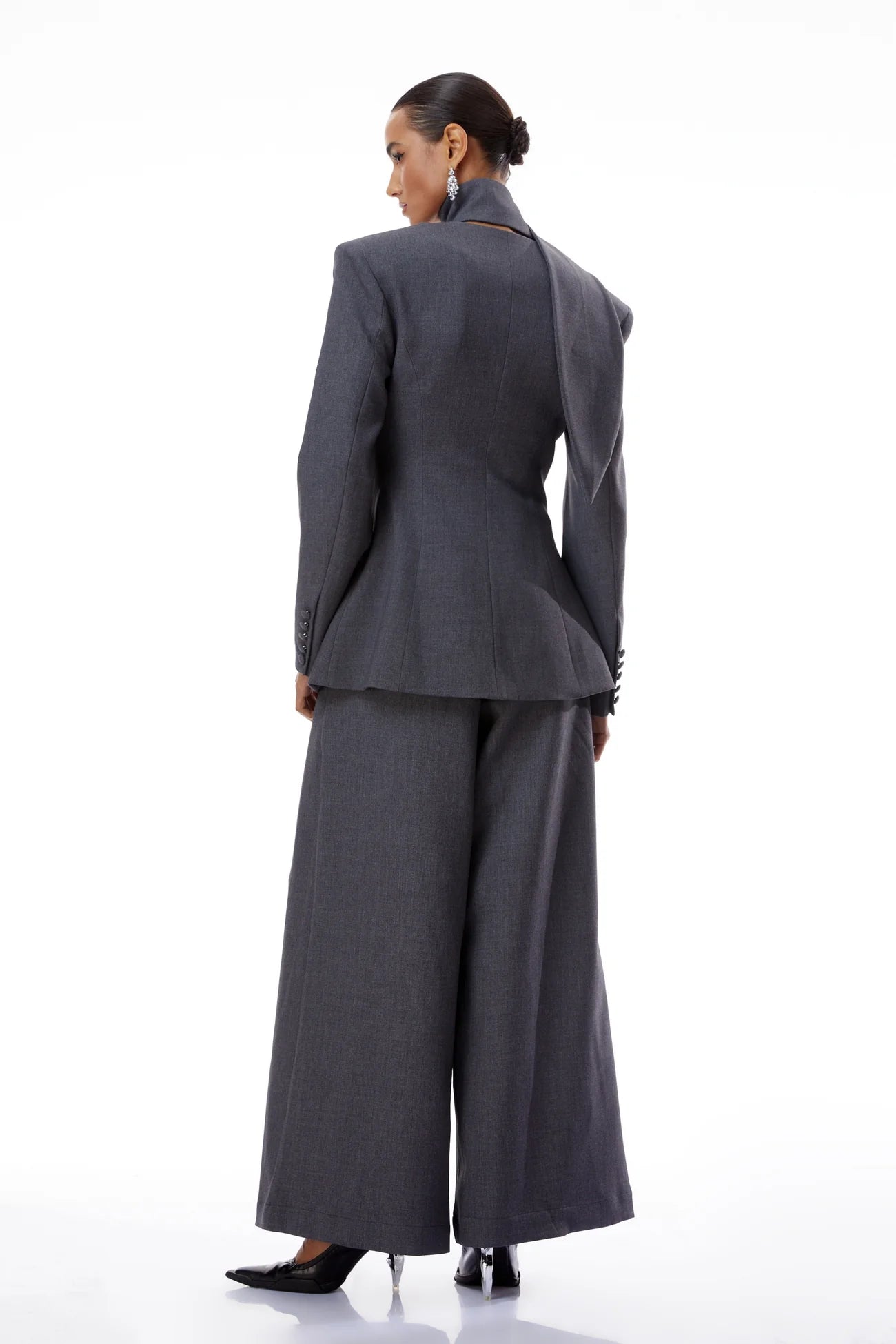 Neve Grey V-Neck Tailored Blazer