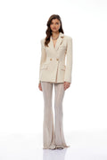 Edda Cream Double-Breasted Blazer & Rhinestone Trousers Set