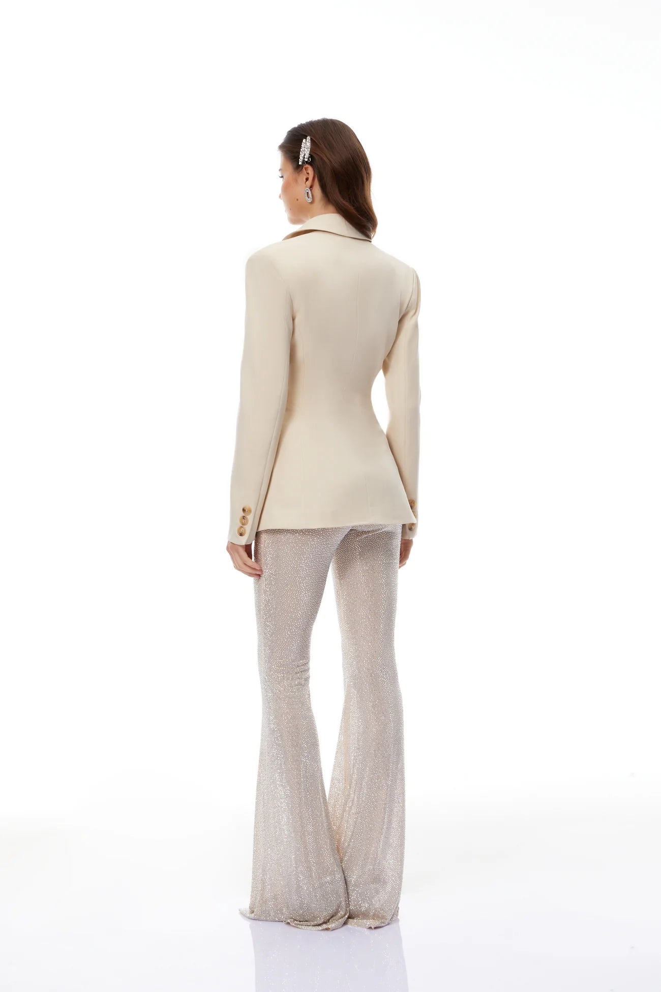 Edda Cream Double-Breasted Blazer & Rhinestone Trousers Set