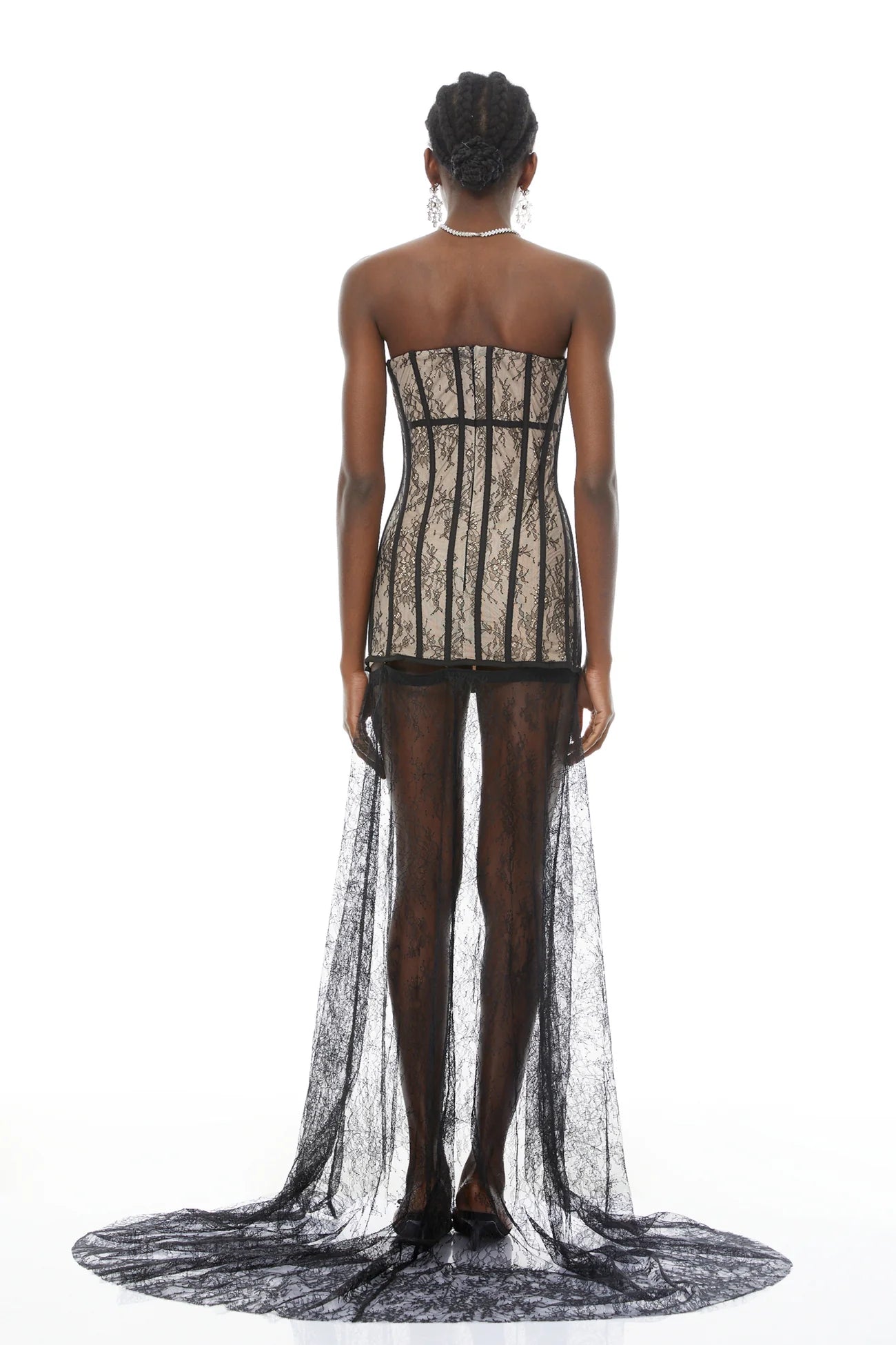 Astrid Black Floral Lace Corset Maxi Dress