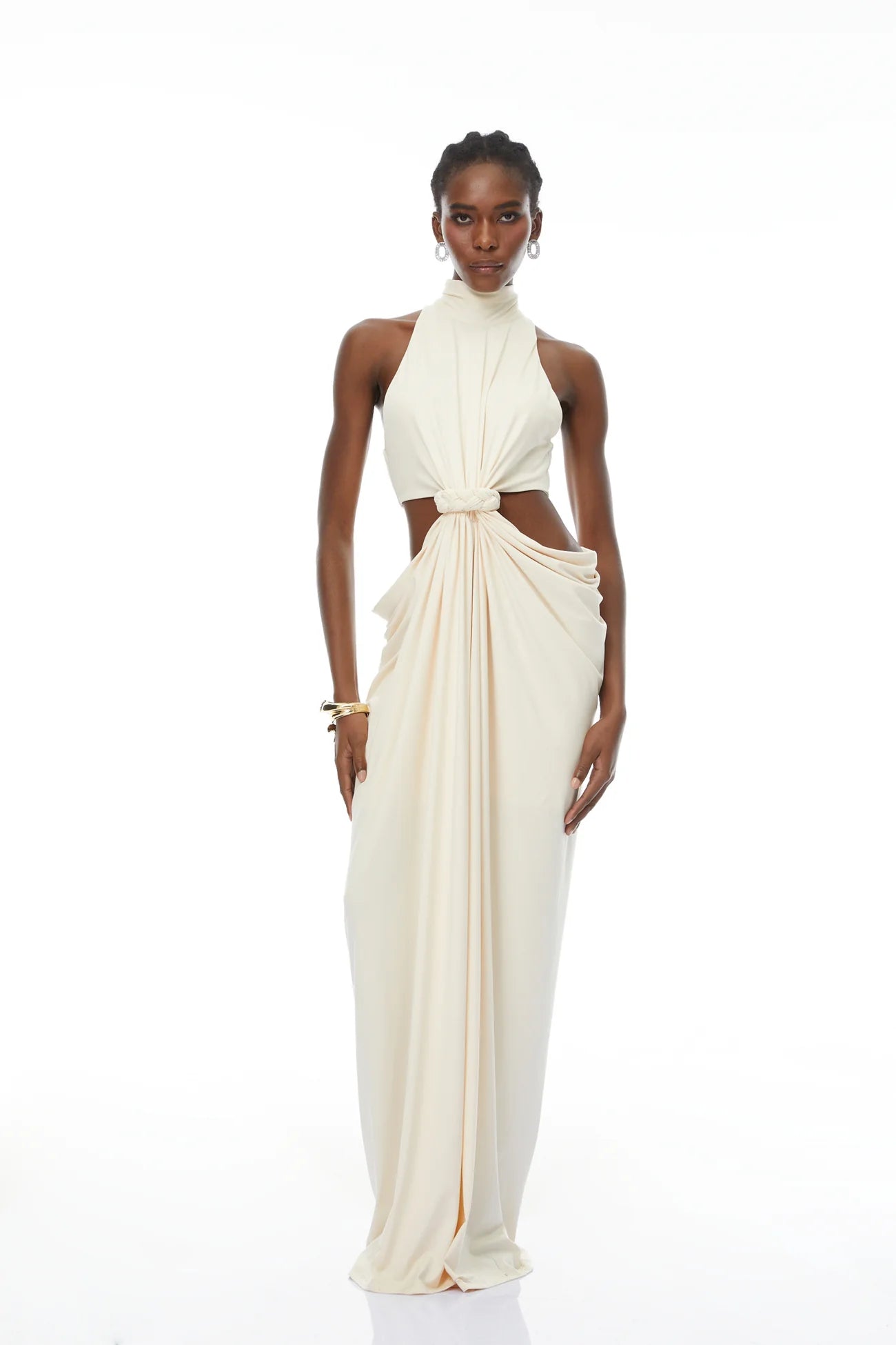 Joaquín Neutral Braid Detail Ruched Dress Maxi