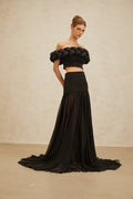 Camille Black Braid-Detail Rhinestone Embellished Crop Top