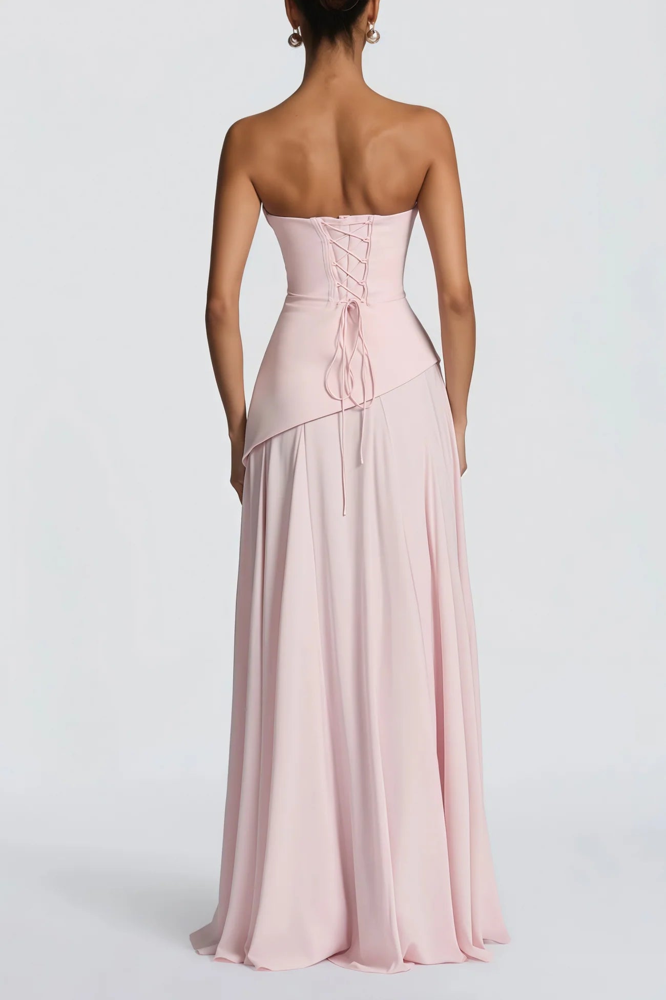 Romane Pink Strapless Corset Chiffon Maxi Dress