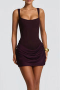 Paulette Burgundy Ruched Bodycon Mini Dress