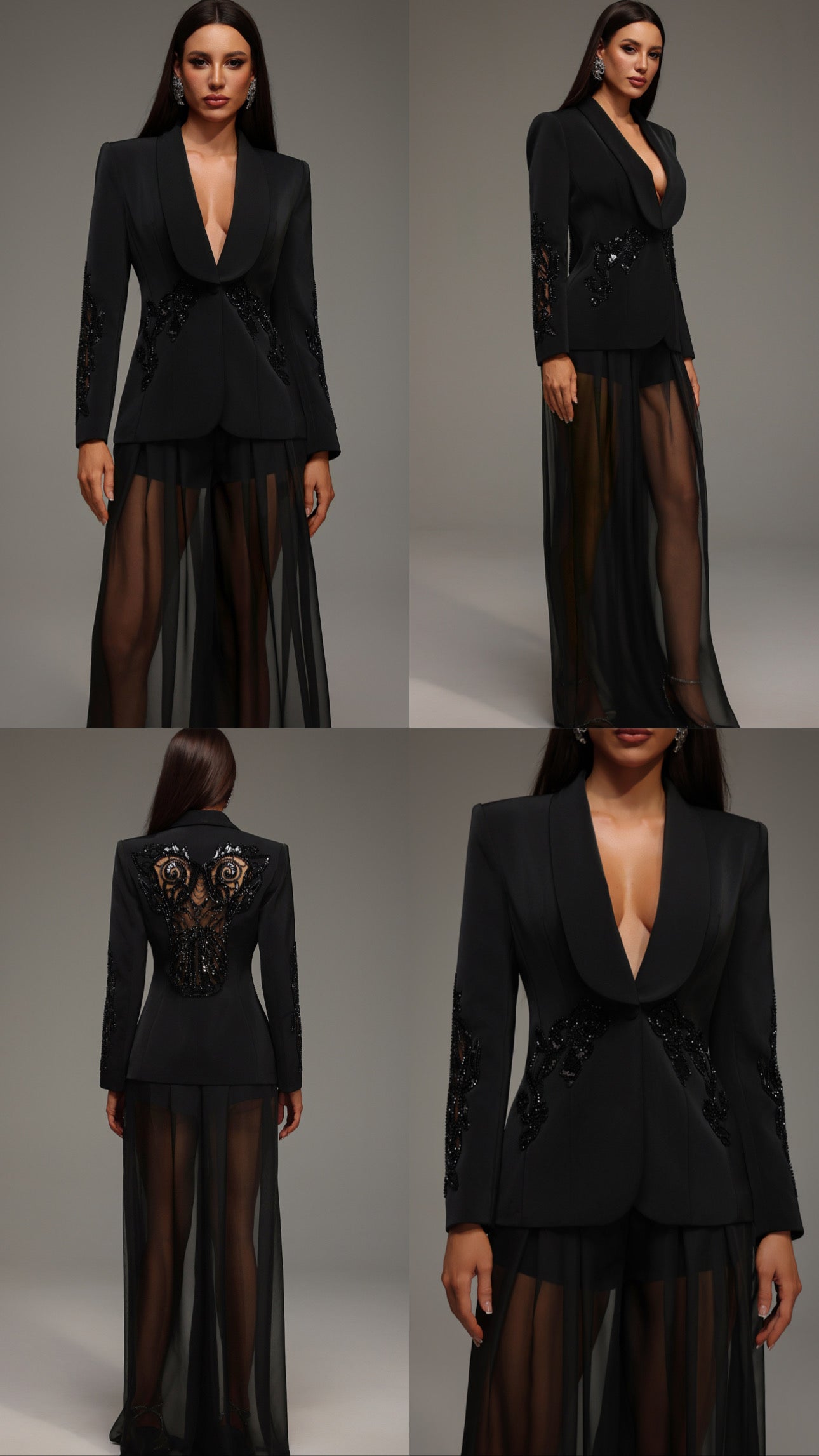 EMBELLISHED BLAZER & CHIFFON PANTS SET