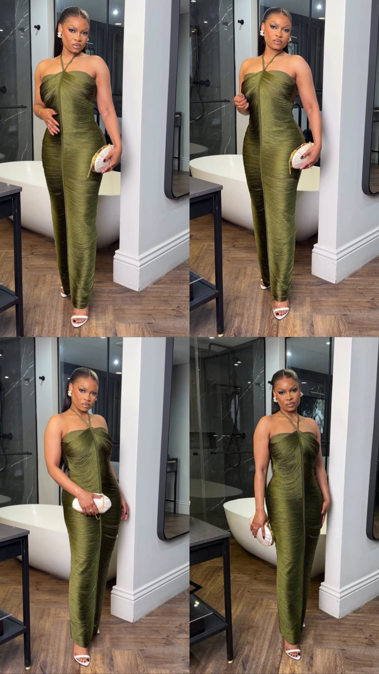 Polliana Olive Green Fringed Corset Maxi Gown