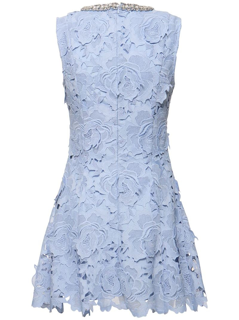 Yuriy Crystal Embellished Floral Lace Mini Dress
