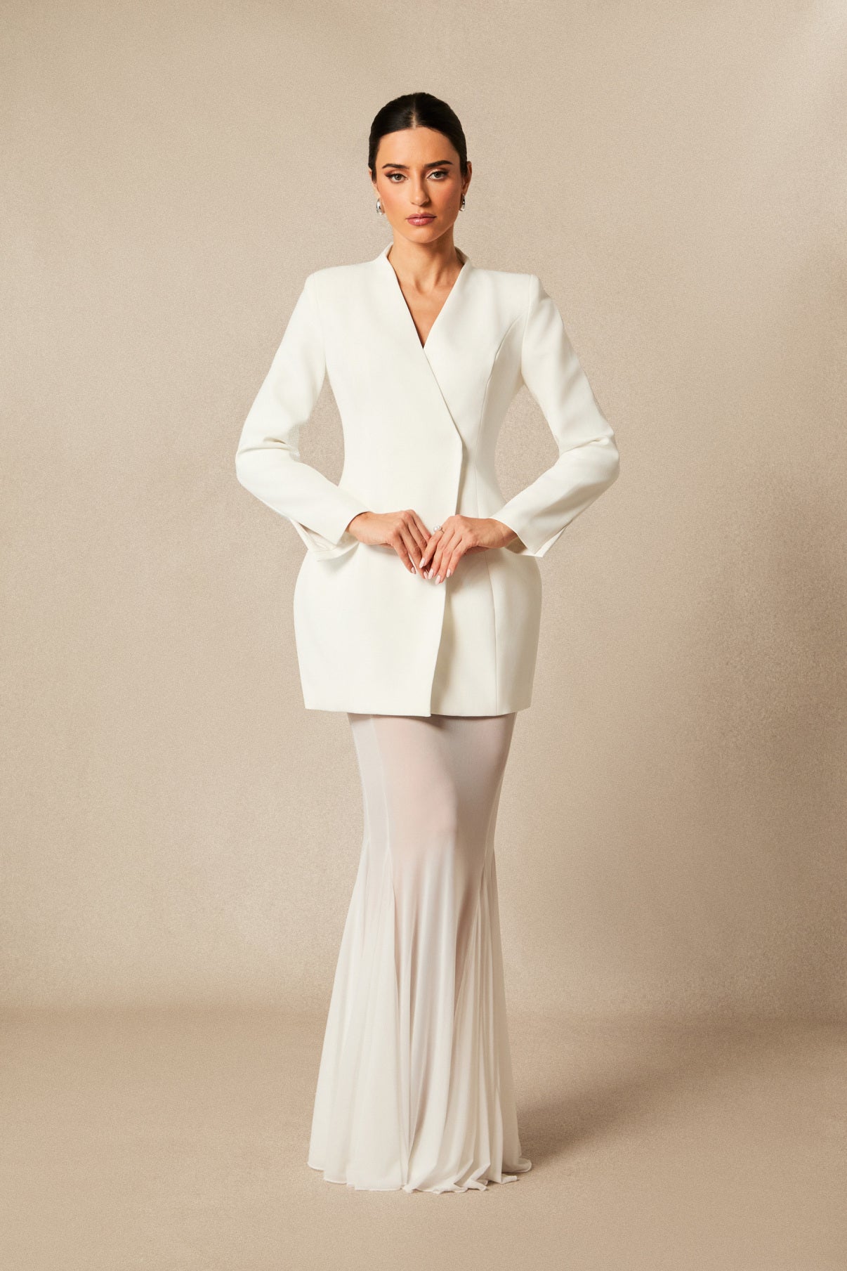 Myra Asymmetric Tailored Blazer & Sheer Mesh Skirt Set