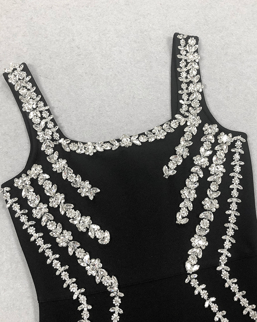RHINESTONE - EMBELLISHED SQUARE - NECK MERMAID MAXI DRESS IN BLACK