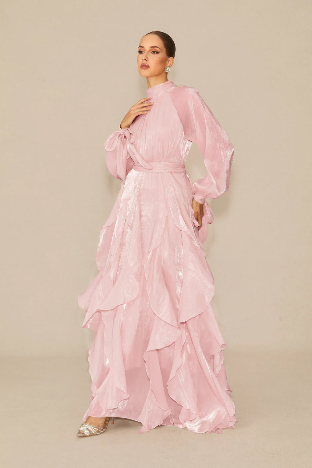 Estella Puff Sleeve Ruffle Trim Maxi Dress