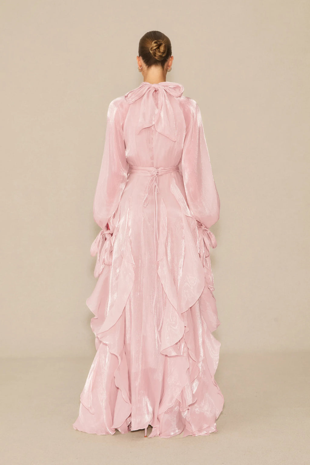 Estella Puff Sleeve Ruffle Trim Maxi Dress