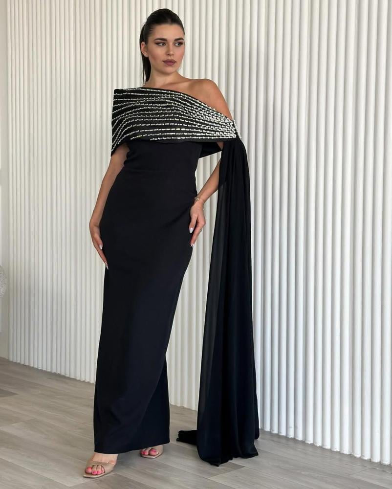 CELINA OFF SHOULDER CRYSTAL MAXI DRESS