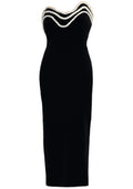 Strapless Crystal Trim Detail Midi Dress Black