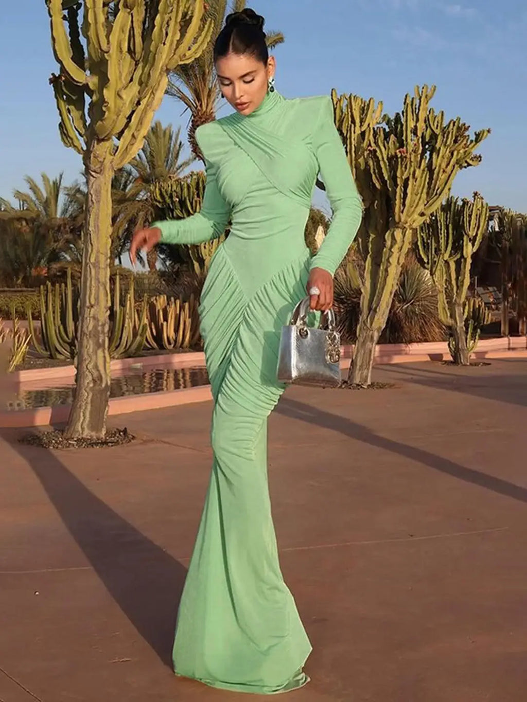 Farjana High Neck Ruch Maxi Dress