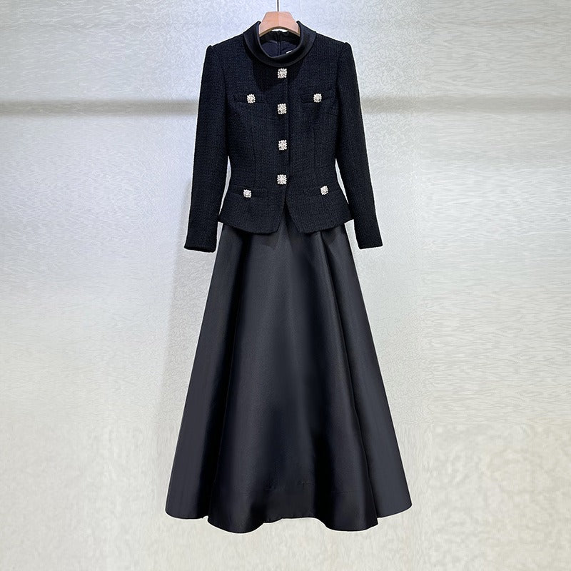 Tailored bouclé and taffeta midi dress